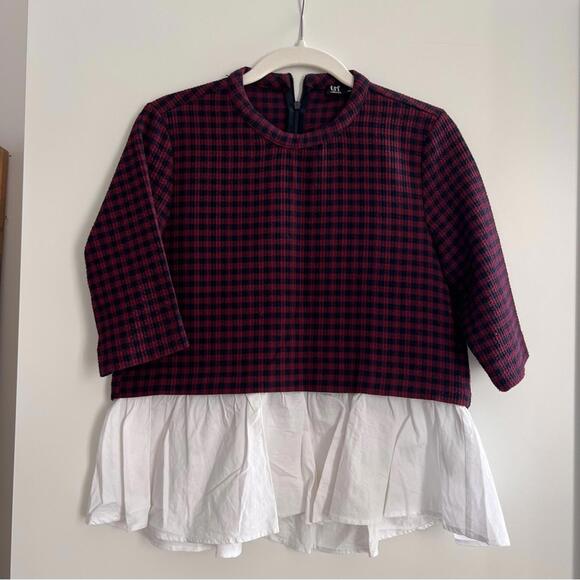 Zara Tops - Zara Red and Black Plaid Top with White Hem